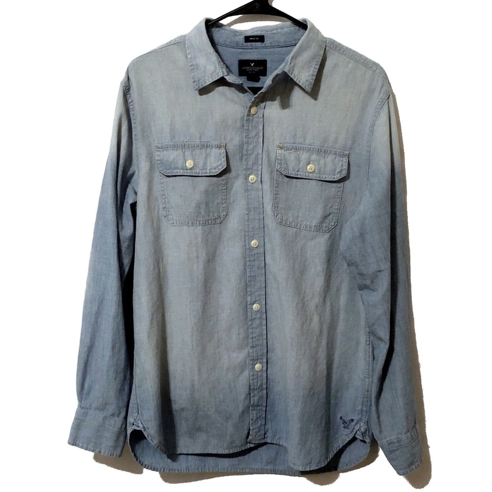 America Eagle Light Blue Button Down Prep Fit